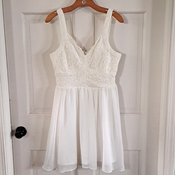 Francesca’s Lace Fit & Flare A-Line Chiffon Flowy Sleeveless Girly Mini Dress - Picture 1 of 14